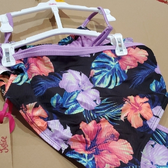 Justice Floral Kids Swim Bikini - Black and Purple - Picture 5 of 6